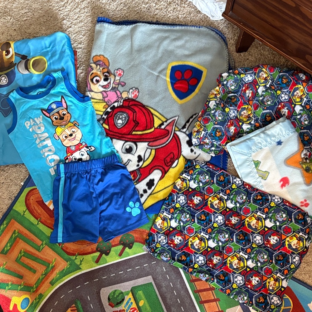 Nickelodeon Paw Patrol crib sheets set, curtains, baby blanket and outfit
